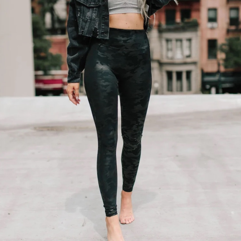Spanx Black Camo leather leggings